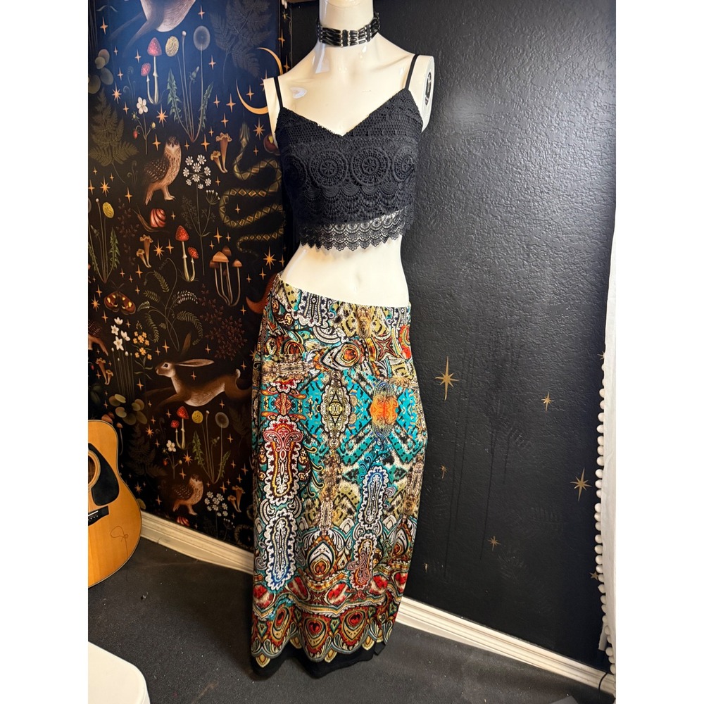 Beige by ECI Womens Large Paisley Print Maxi Skirt Boho Turquoise Multi-Color